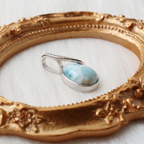 COPY - LARIMAR NECKLACE, CURB Chain Necklace, Larimar Gemstones, 925 Sterling S… - Picture 3 of 7